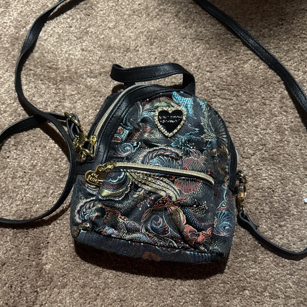 Betsey  Johnson Embroidered Black Crossbody Bag